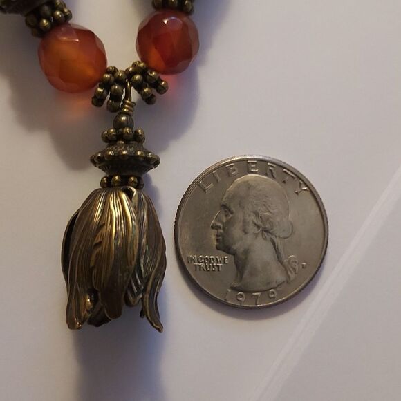 Handmade boho artisan necklace beaded rust brown and bronze collar charm… - Picture 8 of 9